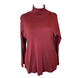 CJ Banks Womens Burgundy Turtleneck Layering classic 100% Cotton Plus Size 2X